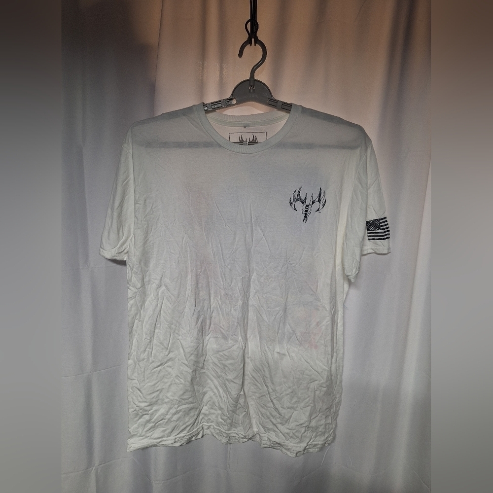 Men's White Graphic Tee with Flag Detail